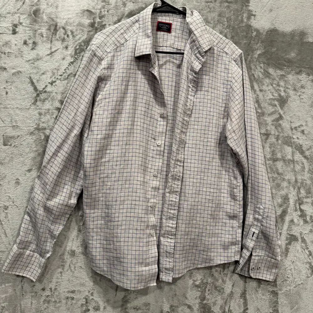 Untuckit Button Down Shirt Linen Size Large Wrinkle Resistant Checkered Office